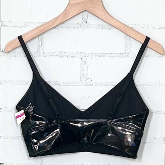 NWOT Good American Hologram Faux Leather Black Bra 1 Small - Picture 7 of 8